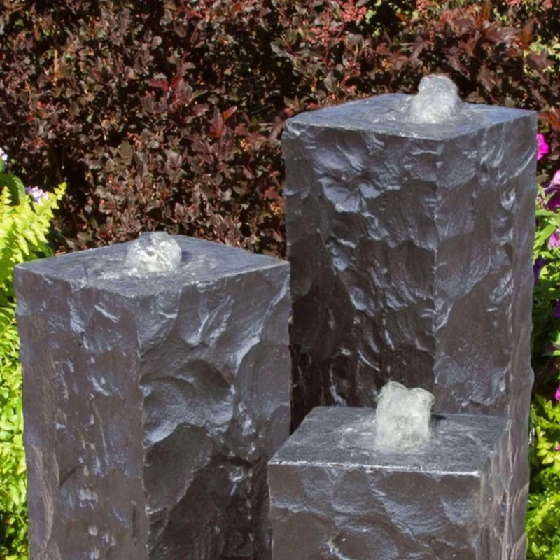 Triple Chiseled Black Basalt Fountain - Complete Kit- Blue Thumb