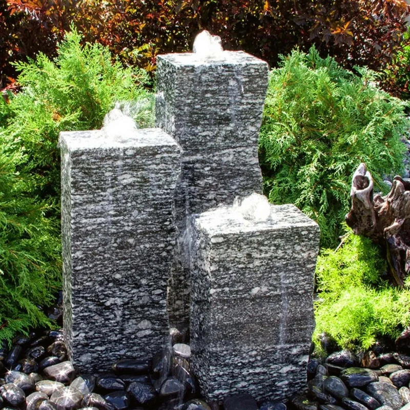 Rough Speckled Granite 3-Column Fountain - Complete Kit - Blue Thumb