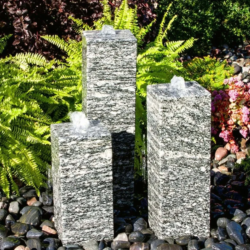Smooth Speckled Granite 3-Column Fountain - Complete Kit - Blue Thumb