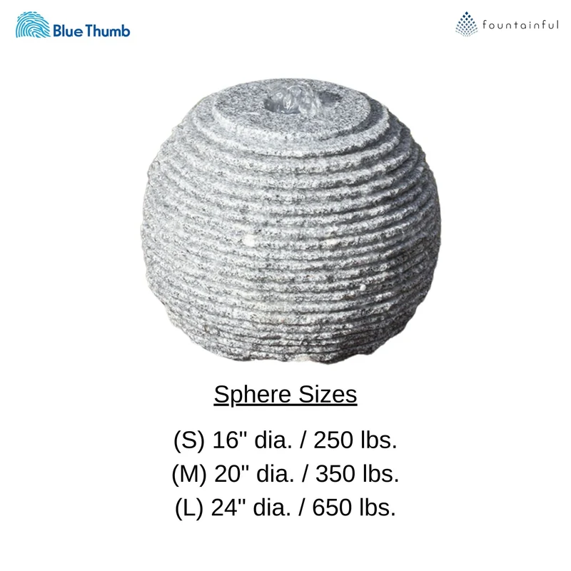 Gray Ribbed Granite Sphere Fountain - Complete Kit - Blue Thumb