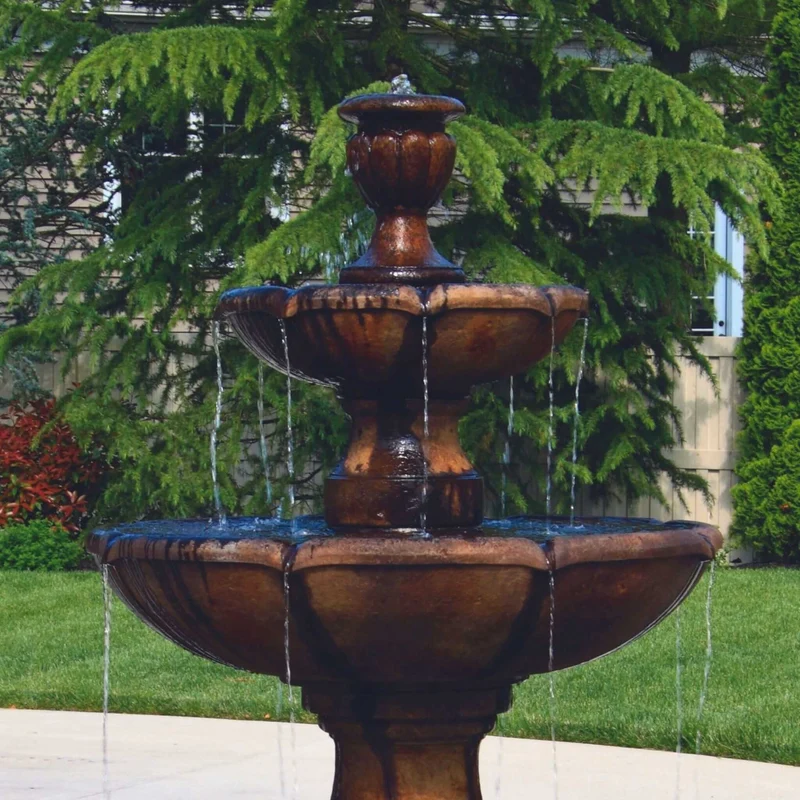 Charlotte 2-Tier Concrete Fountain w/Pool - Massarellis #3758