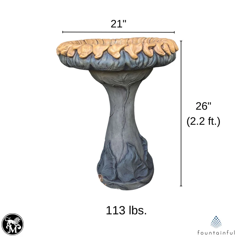 Sunflower 2-Piece Concrete Bird Bath - Massarellis #9760