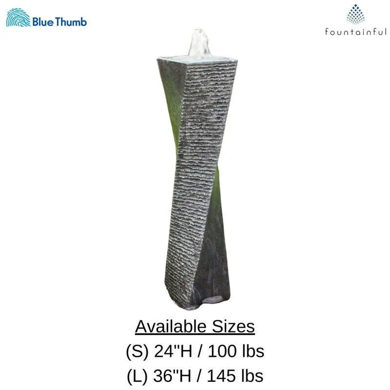 Gray Polished Granite Twist Tower Fountain Kit - Blue Thumb