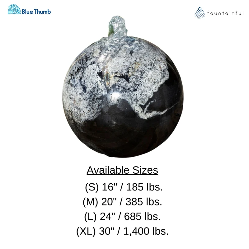 Black Flower Granite Sphere Fountain - Blue Thumb
