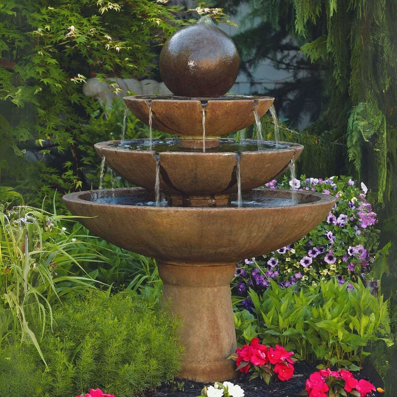Tranquility Sphere 3-Tier Concrete Fountain - Massarellis #3696