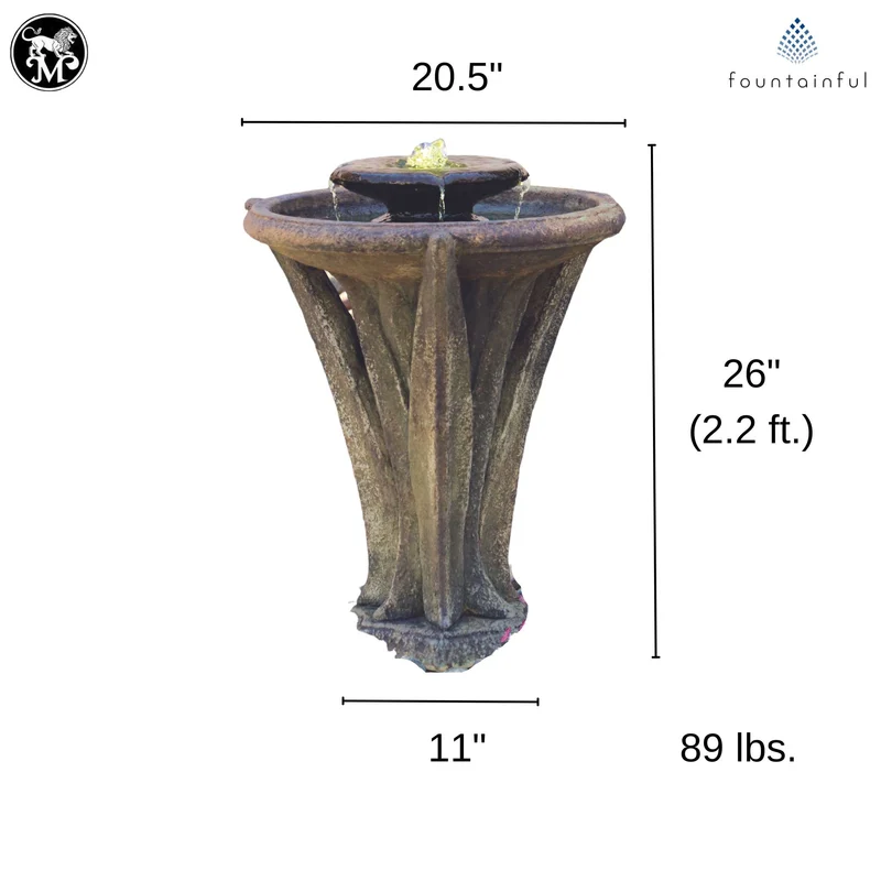 Meadows Glow Concrete Fountain w/Lights - Massarellis #3501