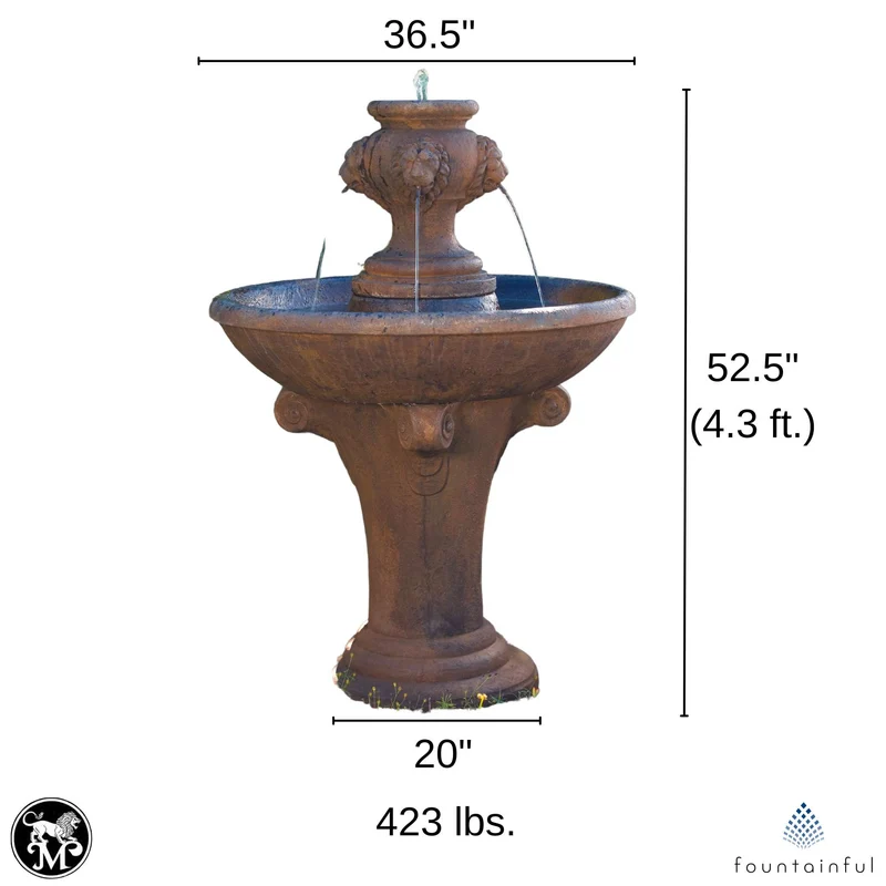 Lion Head Finial Concrete Fountain - Massarellis #3479
