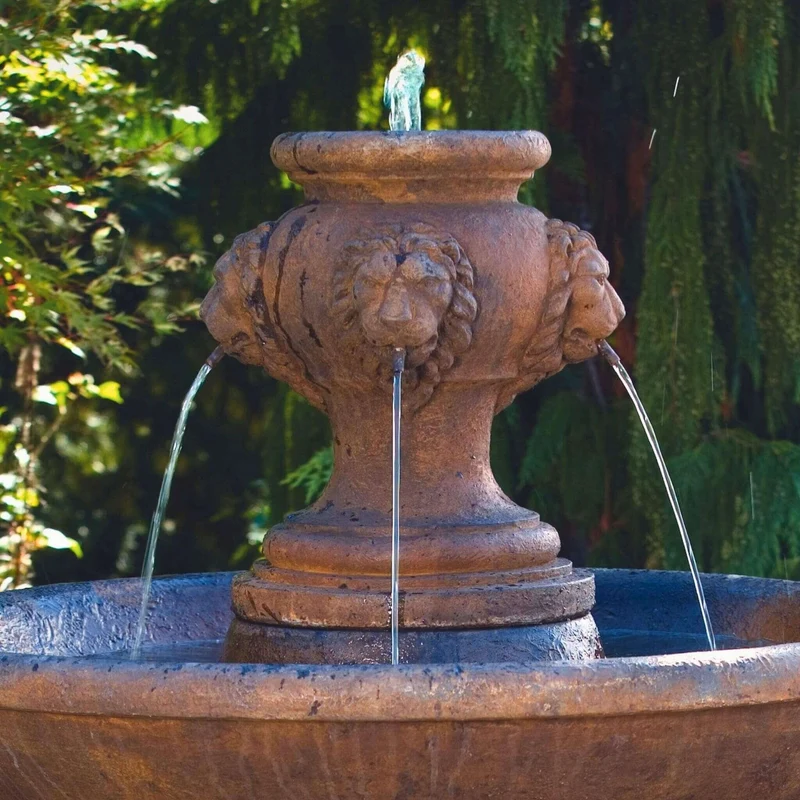 Lion Head Finial Concrete Fountain - Massarellis #3479