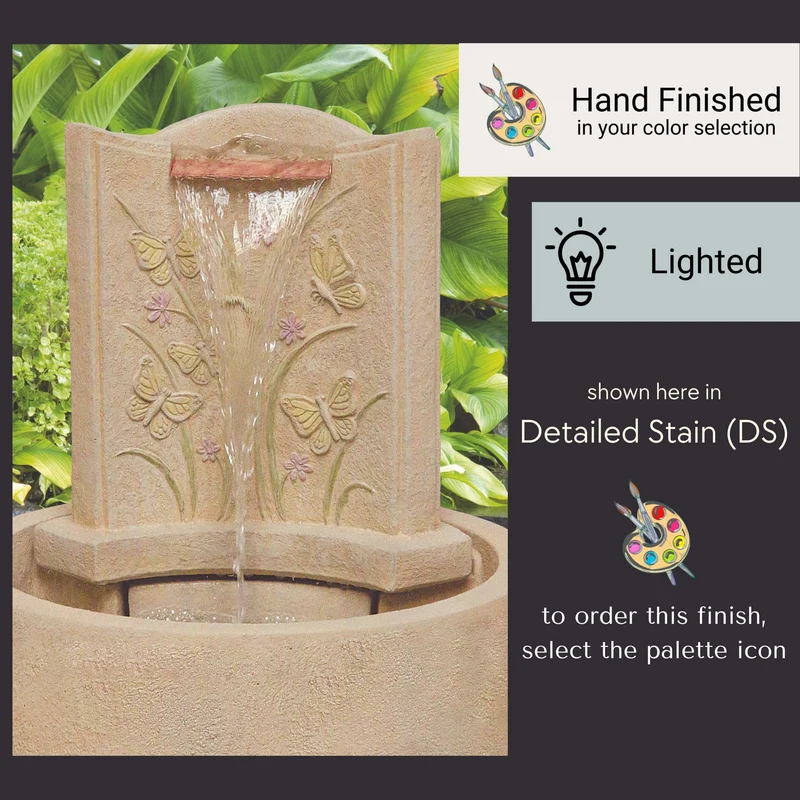 Lido Butterfly Concrete Fountain w/Lights - Massarellis #3498