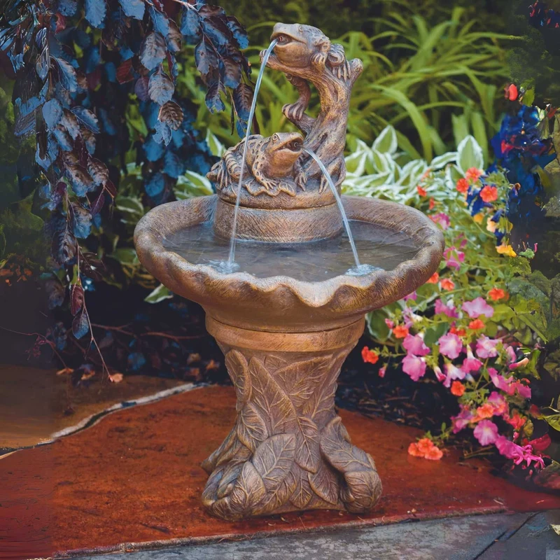 Leaf & Frog Spitter Style Concrete Fountain - Massarellis #3390