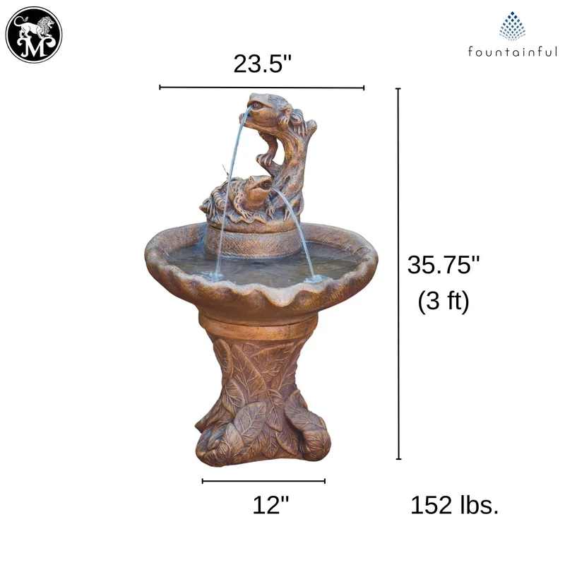 Leaf & Frog Spitter Style Concrete Fountain - Massarellis #3390