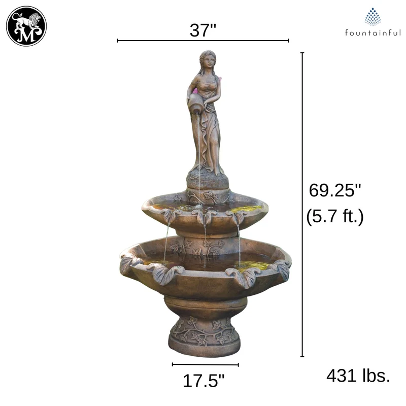 Girl Holding Jug 2-Tier Fountain - Massarellis #3445