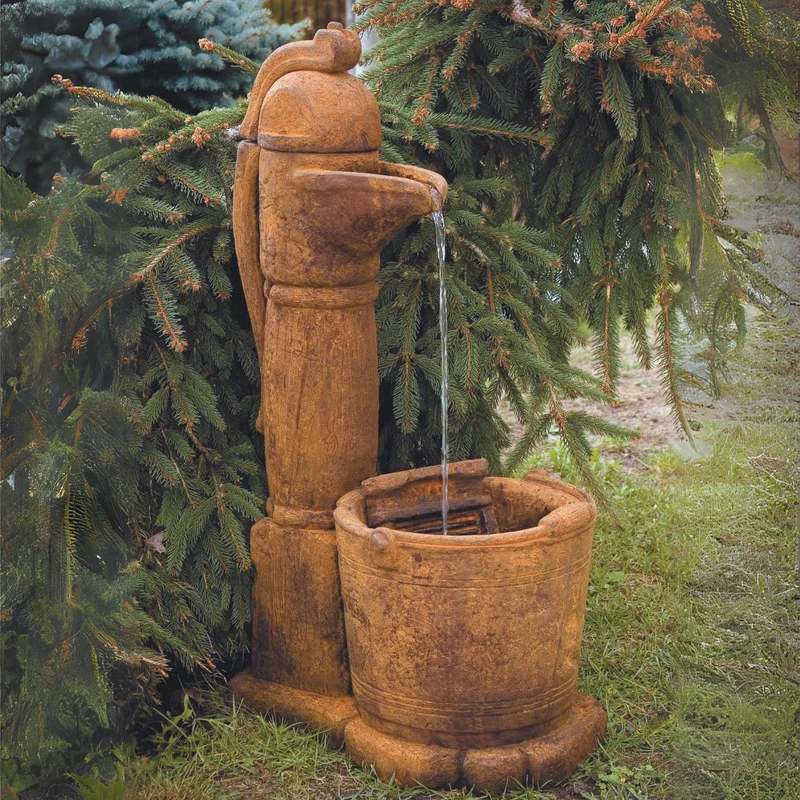 Country Pitcher Pump Concrete Fountain - Massarellis #3598