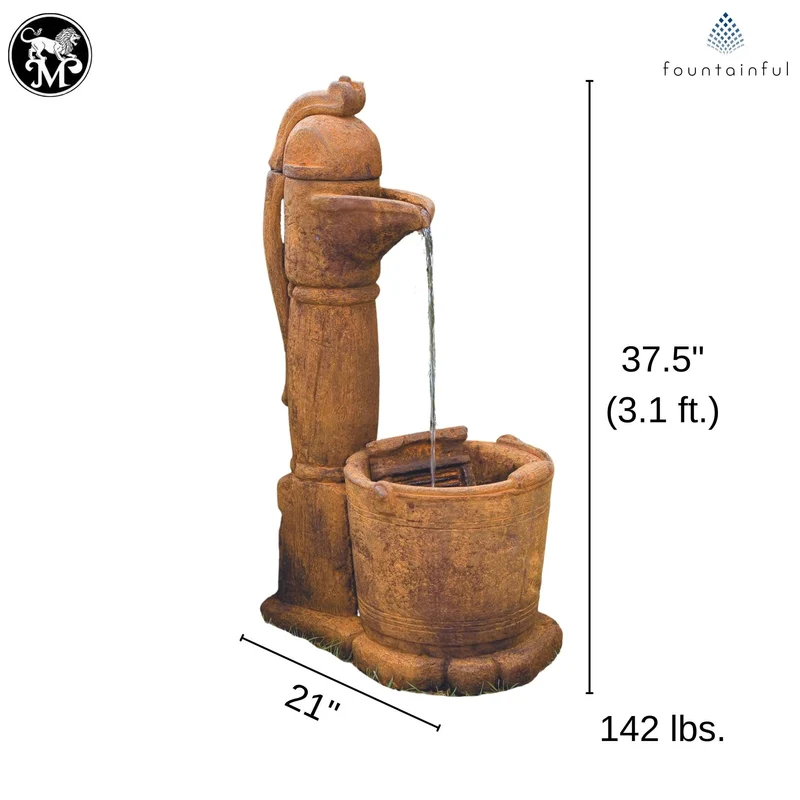 Country Pitcher Pump Concrete Fountain - Massarellis #3598