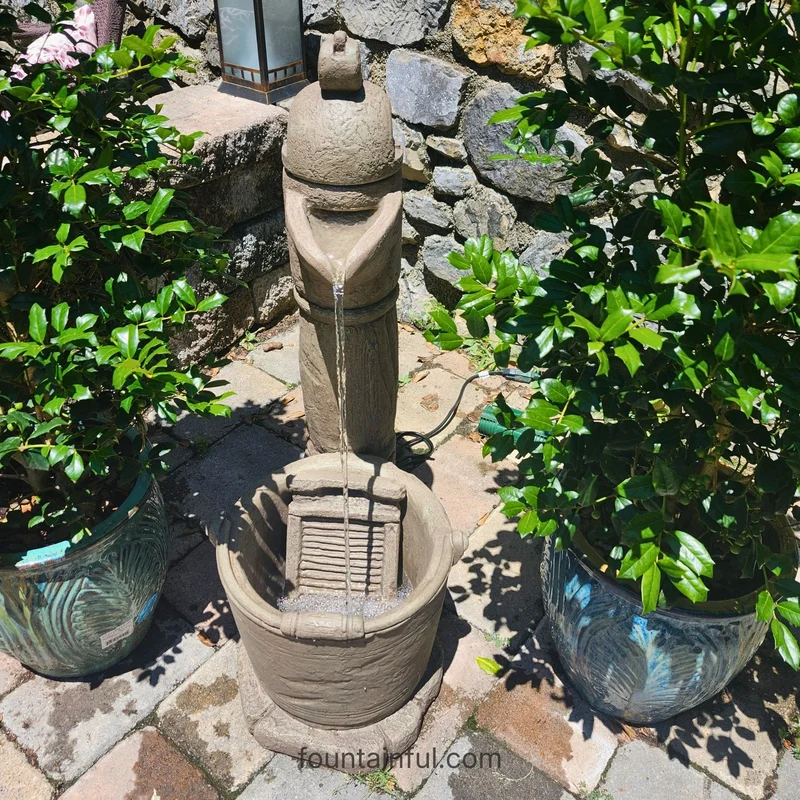 Country Pitcher Pump Concrete Fountain - Massarellis #3598