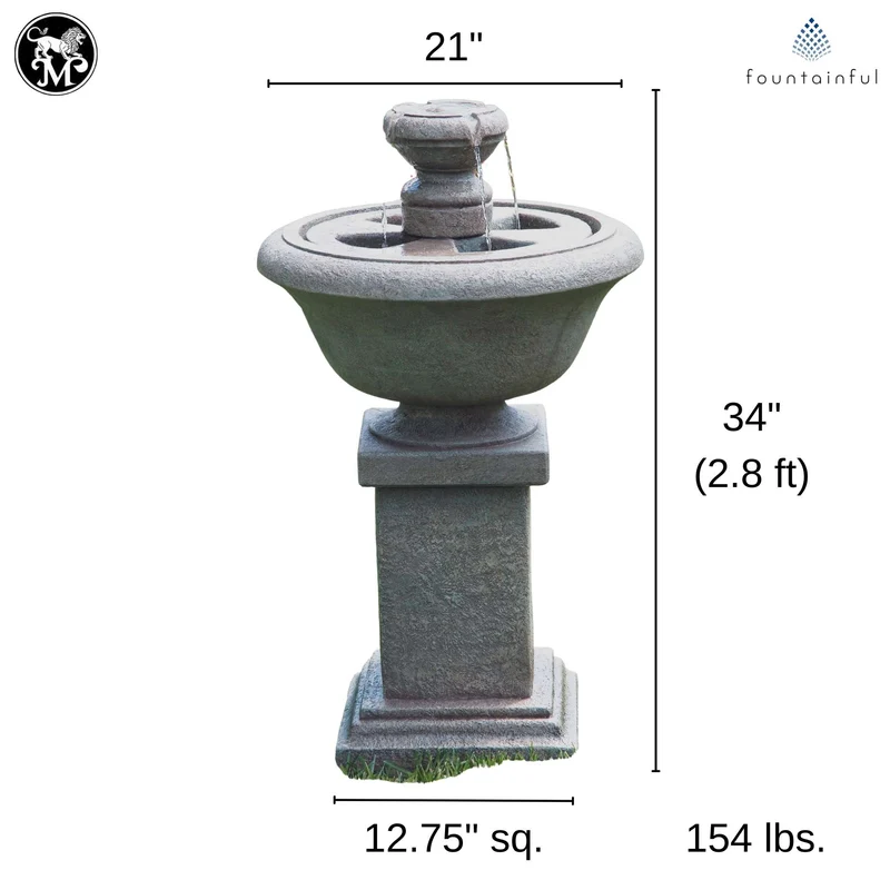 Cheshire 2-Tier Concrete Pedestal Fountain w/Lights - Massarellis #3570
