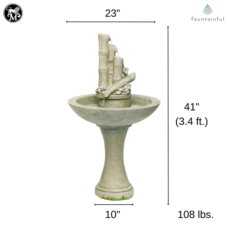 Bamboo Spill Style Concrete Fountain - Massarellis #3809