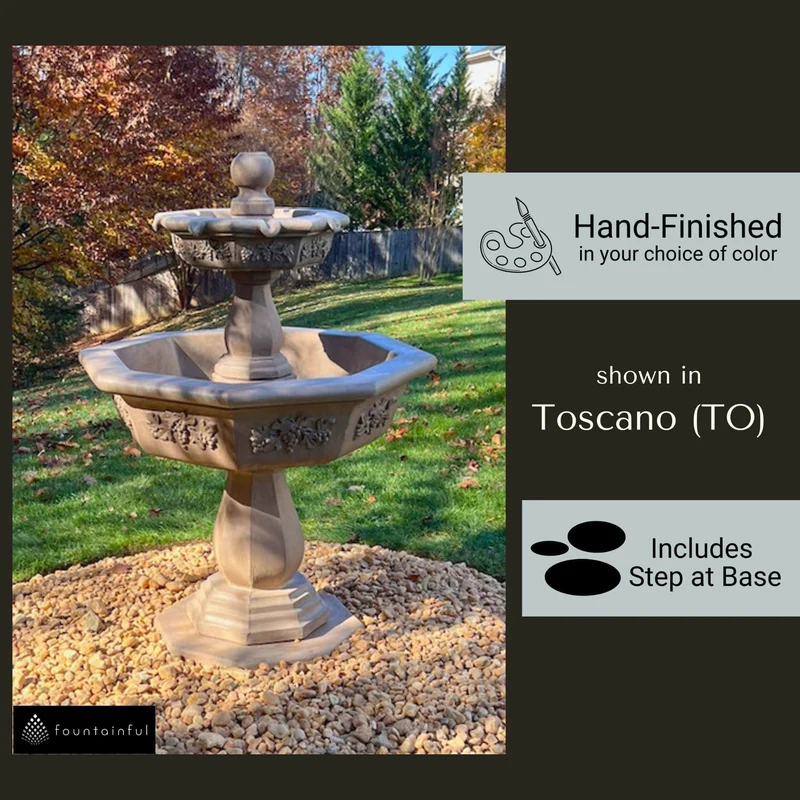 Uva 2-Tier Concrete Fountain w/Step - Giannini #1132
