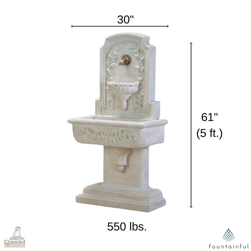 Sorrentine Concrete Wall Fountain w/ Bronze Spout - Giannini #1190