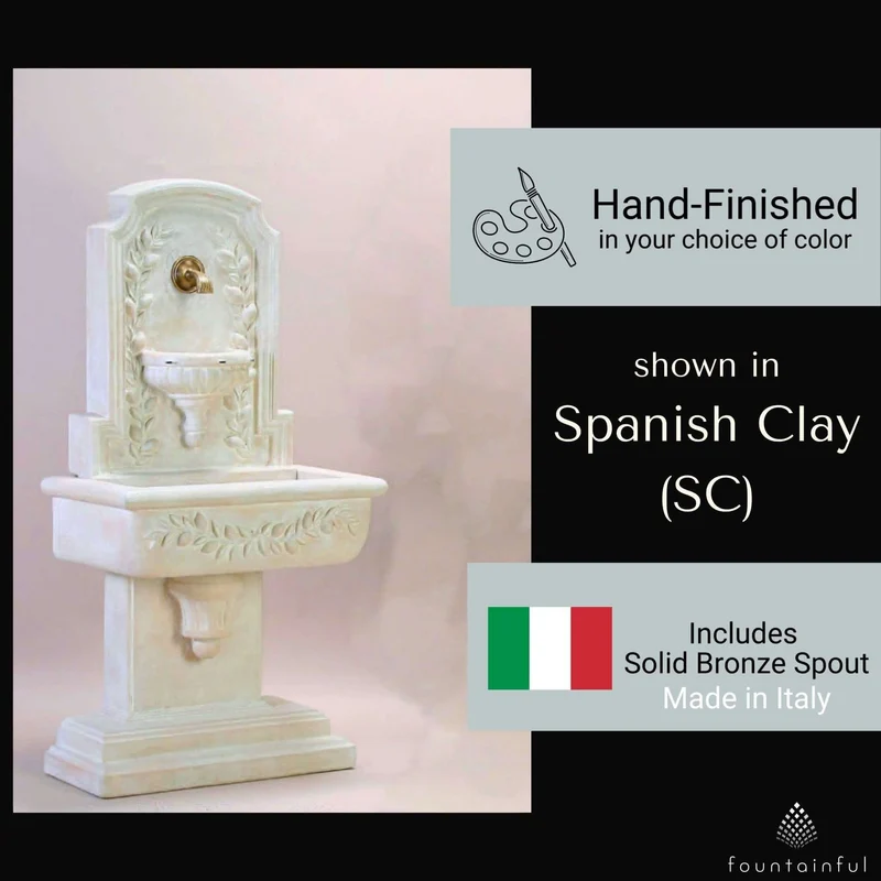 Sorrentine Concrete Wall Fountain w/ Bronze Spout - Giannini #1190
