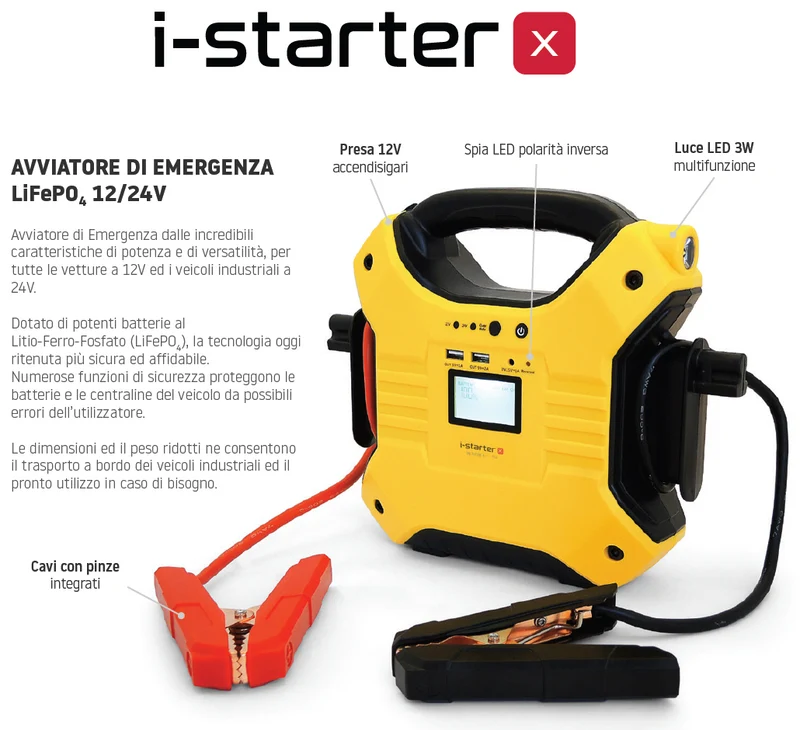 Intec I-STARTER X, AVVIATORE DI EMERGENZA LiFePo4 12/24V, VEICOLI INDUSTRIALI E AUTOMOBILI