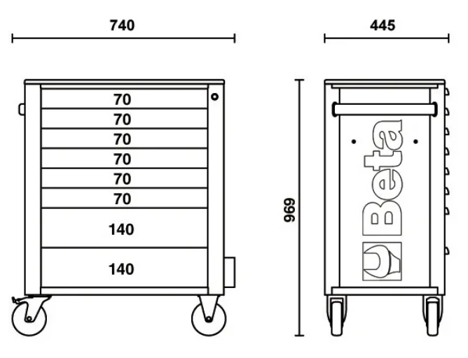 Beta RSC24A/8-O Cassettiera porta attrezzi 8 cassetti, con sistema antiribaltamento , carrello vuoto