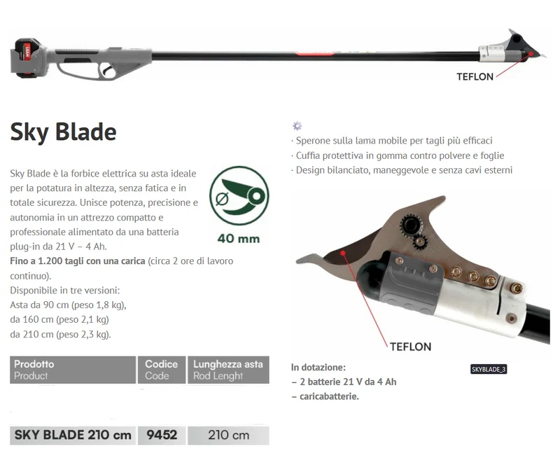 Lisam Sky Blade 9452 210 cm forbice elettrica con 2 batterie e il caricabatterie in dotazione
