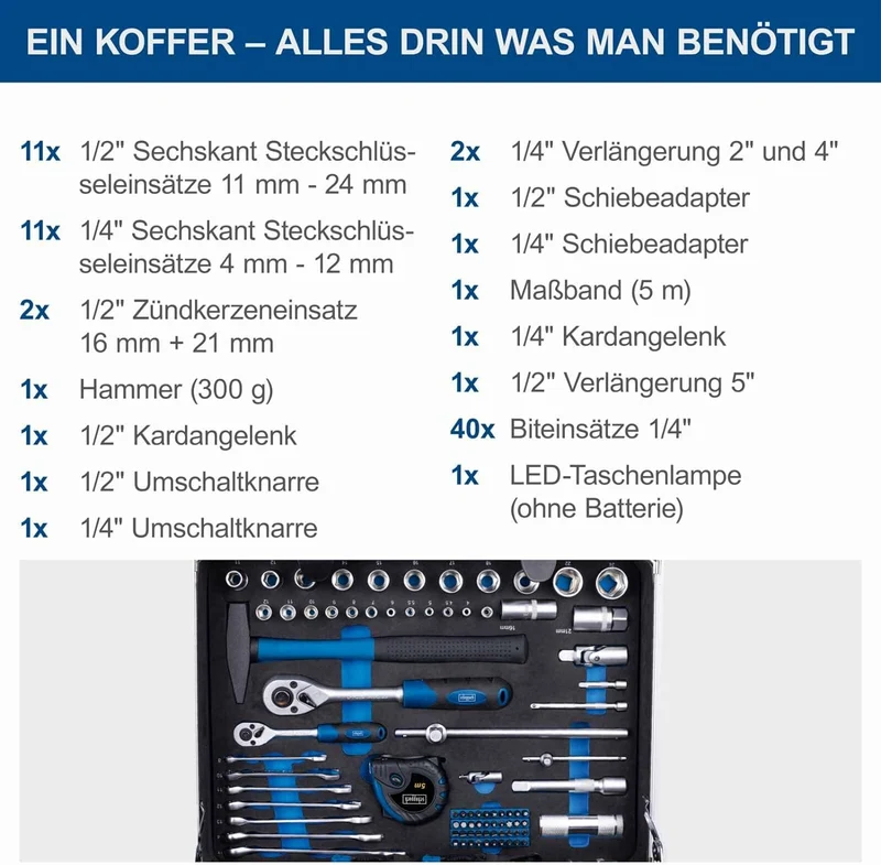 Scheppach TB200 - Valigia utensili completa di 141 attrezzi