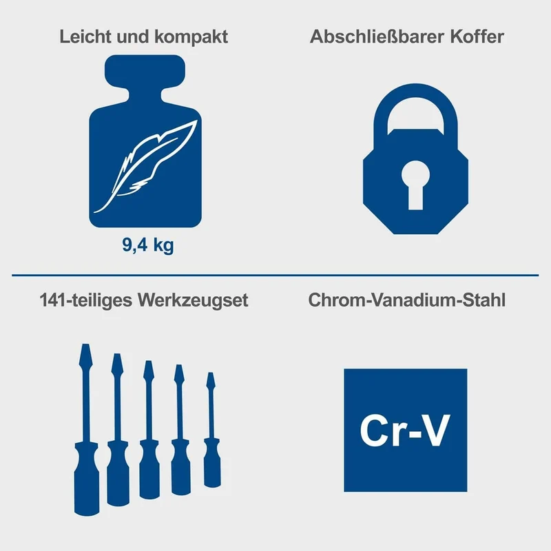 Scheppach TB200 - Valigia utensili completa di 141 attrezzi