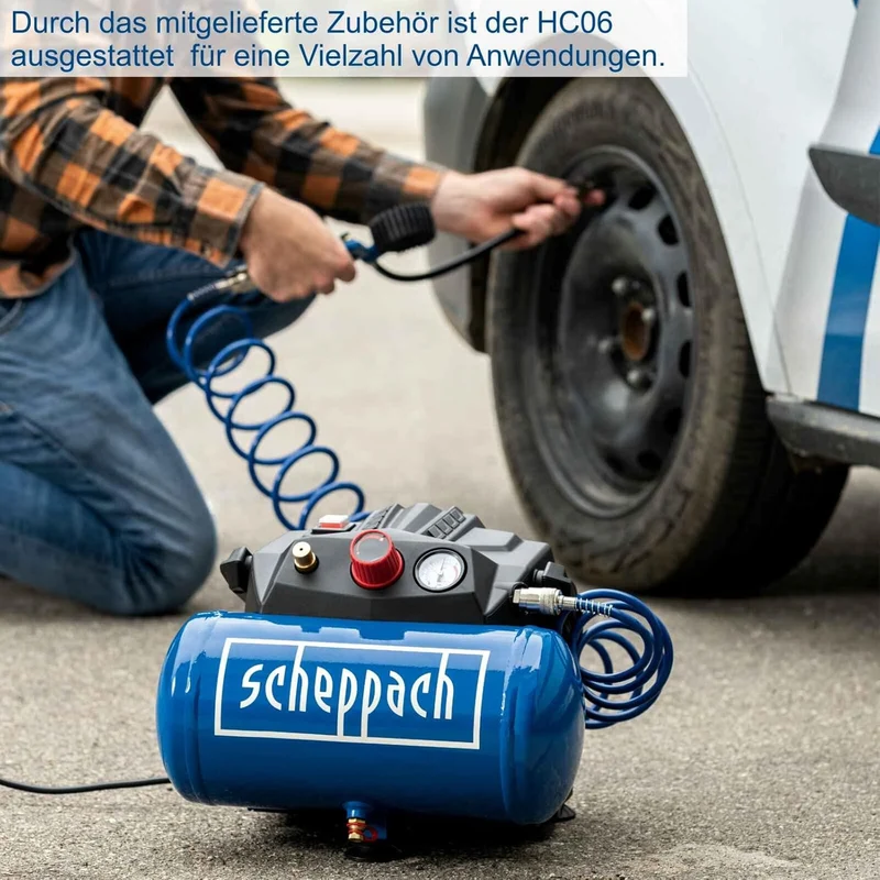 Scheppach HC06 - Compressore d'aria portatile 6 litri 1,6Hp