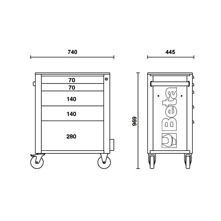 Beta RSC24/5 - Carrello porta attrezzi per officina 5 cassetti, vuoto