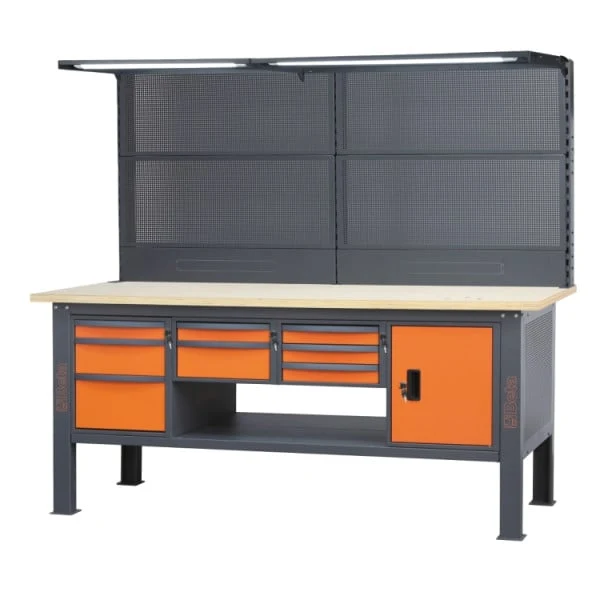 Beta C58BCA-W2,1/O - Banco da lavoro completo da 2,1 m con piano in legno, 8 cassetti e modulo anta