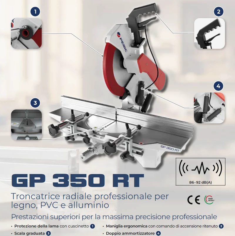Pegic GP 350 RT Troncatrice radiale professionale per legno, PVC e alluminio 380V - 2000W