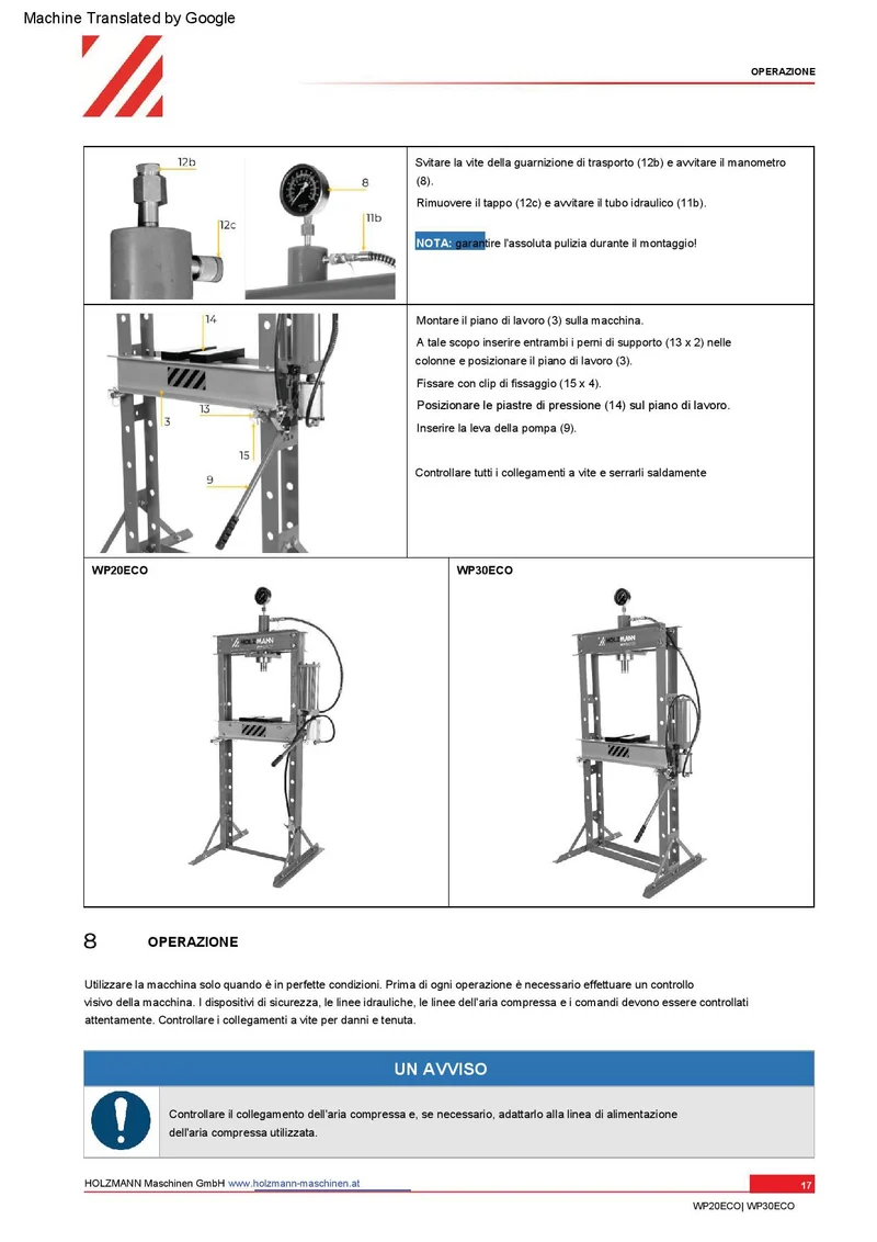 Holzmann wp30eco Pressa idraulica manuale 30 t