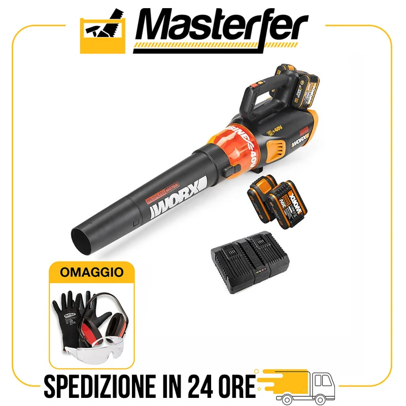 Worx WG584E - Soffiatore/soffia foglie a batteria 2x20V con motore brushless con OMAGGIO