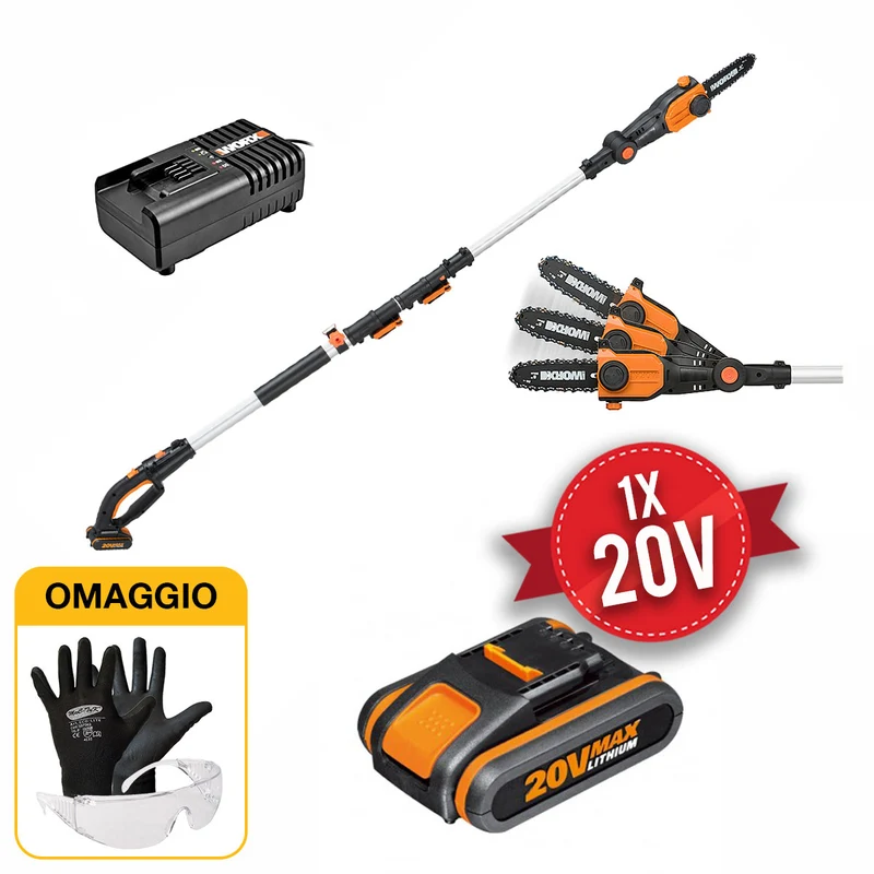 Worx WG349E potatore con asta telescopica - tagliarami con batteria 20V 2Ah