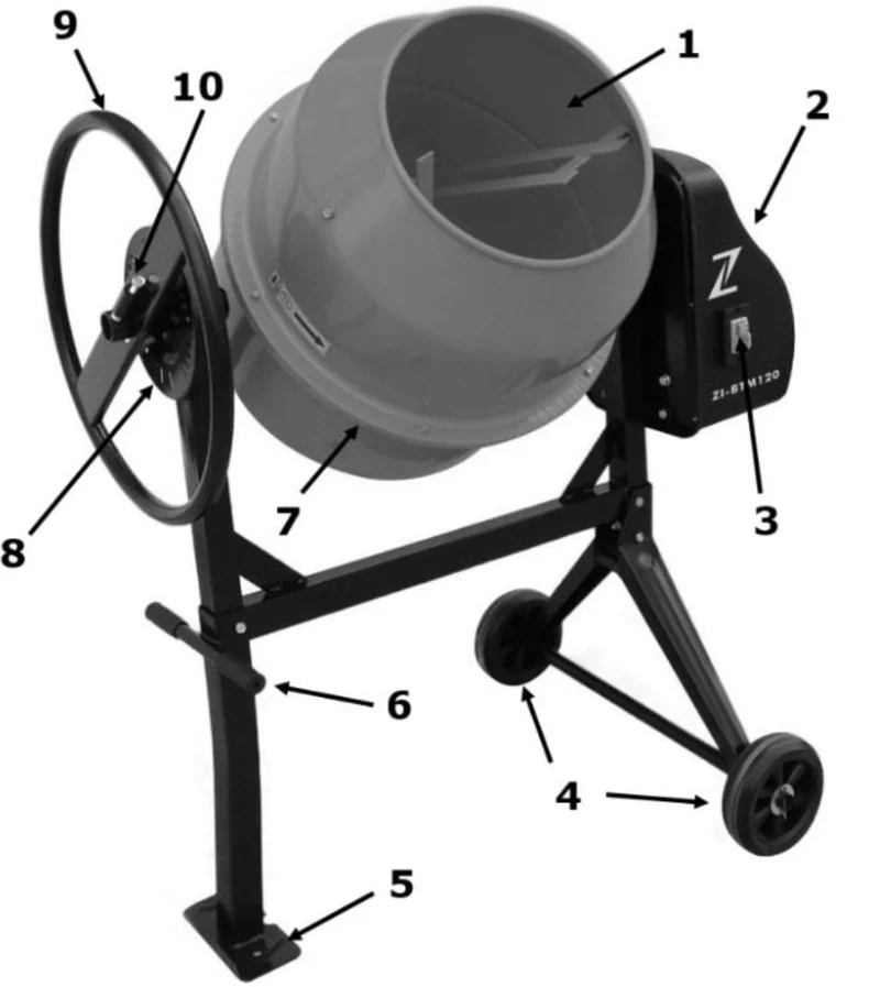 Zipper ZI-BTM180 - Betoniera impastatrice mescolatore 180 litri 800W - 220V