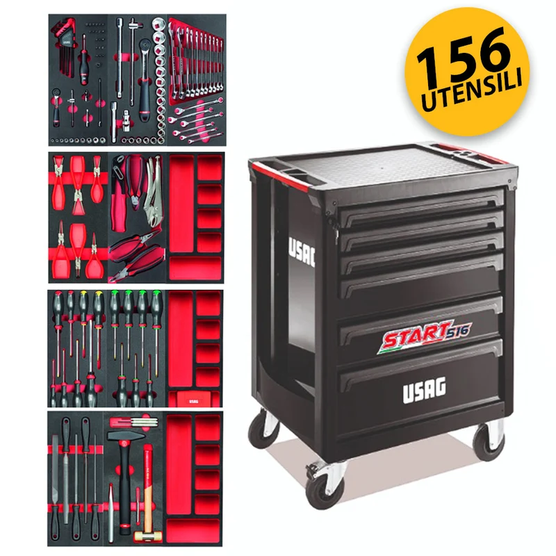 Usag 516 ST6NMM - Carrello porta attrezzi da officina completo di 156 utensili cod. U05161628