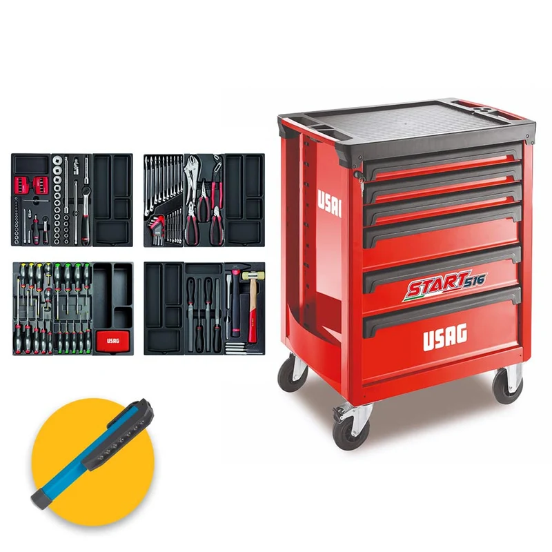 Usag 516 ST6PM - Carrello portautensili per attrezzi 6 cassetti completo di 157 utensili
