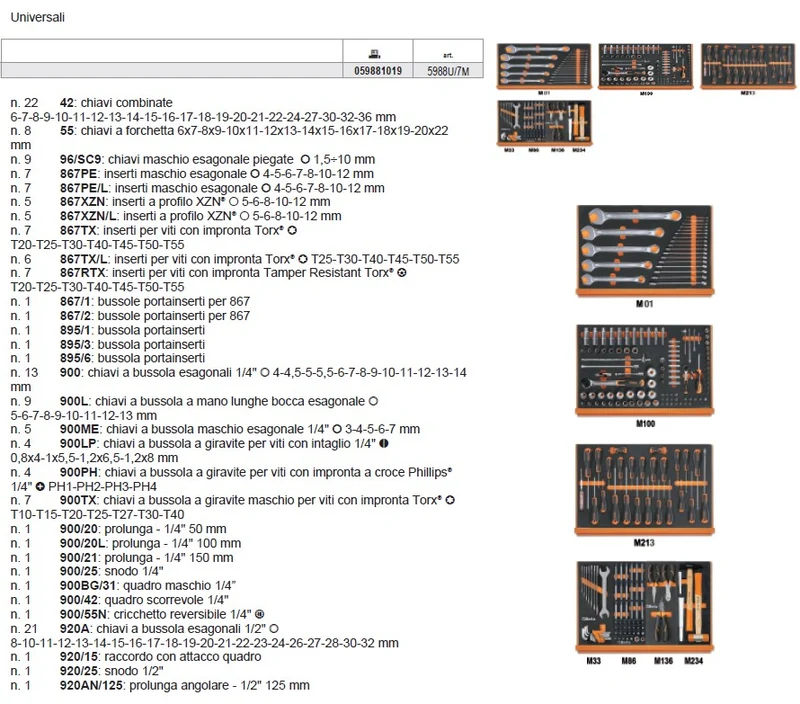 Beta 5988U/7M Assortimento di 215 utensili per impiego universale in vassoio morbido in EVA