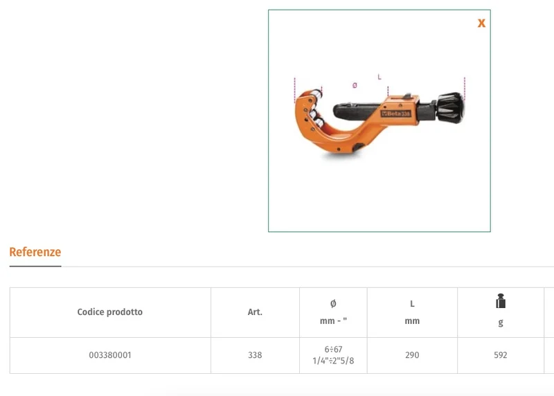 Beta 338 - Tagliatubi ad avanzamento telescopico rapido per rame, leghe leggere e plastica cod. 003380001