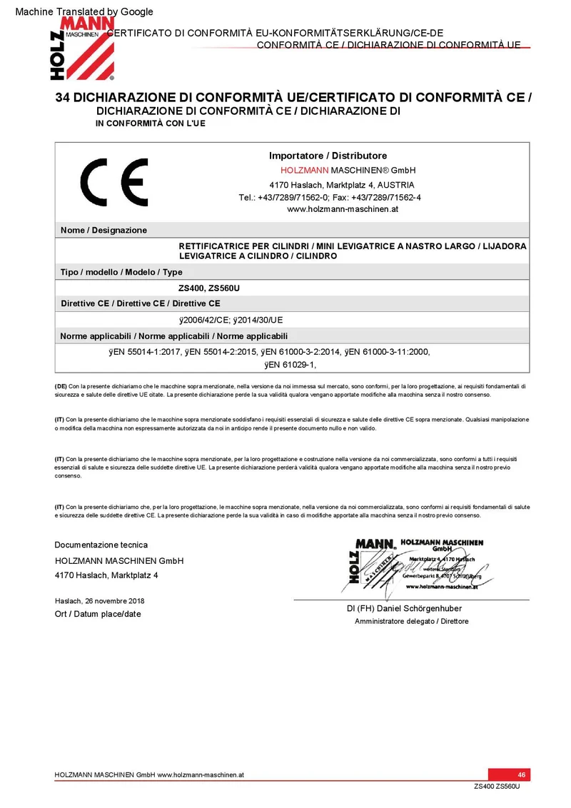 Holzmann ZS 400U - Calibratrice