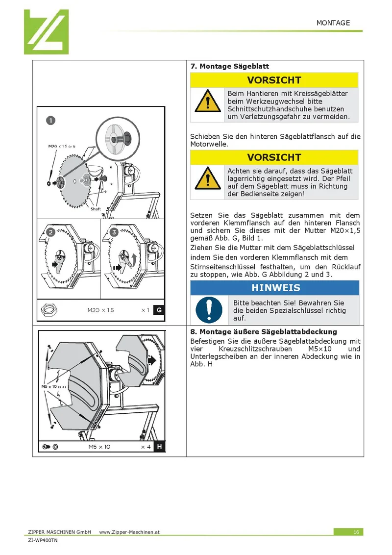 Zipper ZI-WP400TN Sega circolare elettrica tagliatronchi legna lama 405 mm