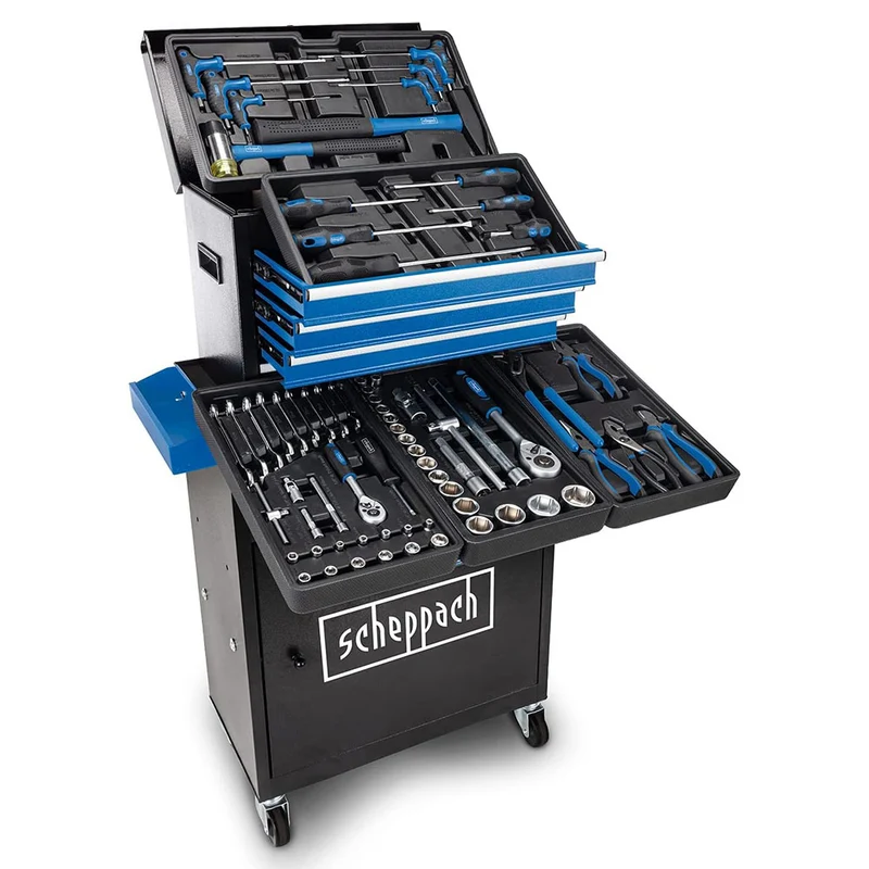 Scheppach TW1200 - Carrello porta attrezzi completo di 70 utensili per officina