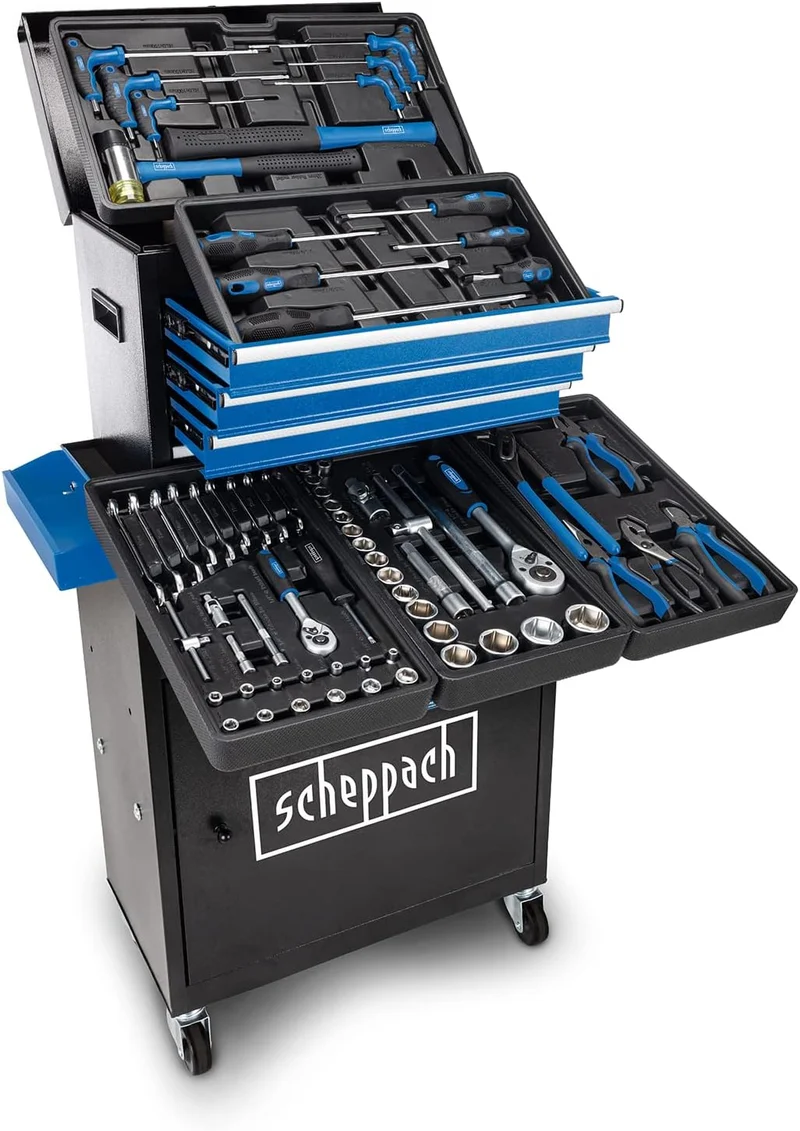 Scheppach TW1200 - Carrello porta attrezzi completo di 70 utensili per officina