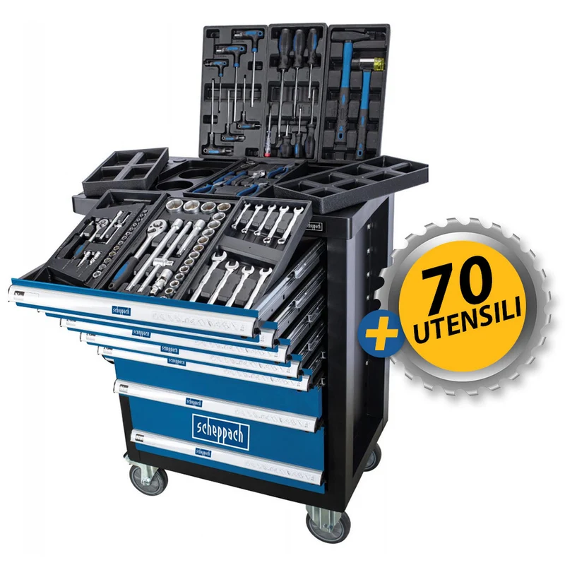 Scheppach TW1100 - Carrello attrezzi da officina porta utensili completo 70PZ