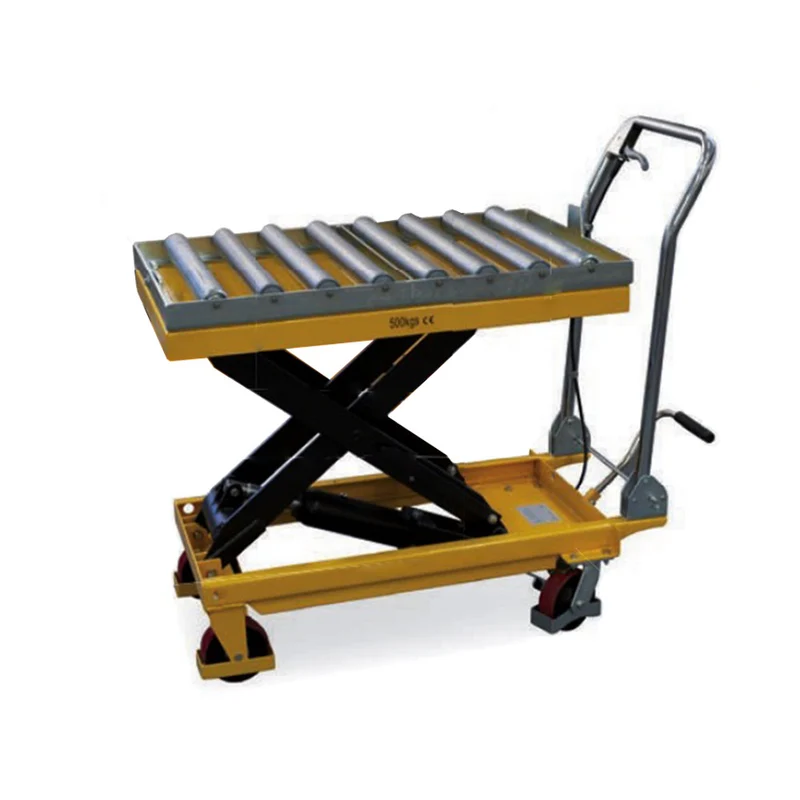 AxA TFD35R - Tavola mobile con sollevamento a forbice doppia e rulliera - Portata 350 Kg - Altezza 1300 mm