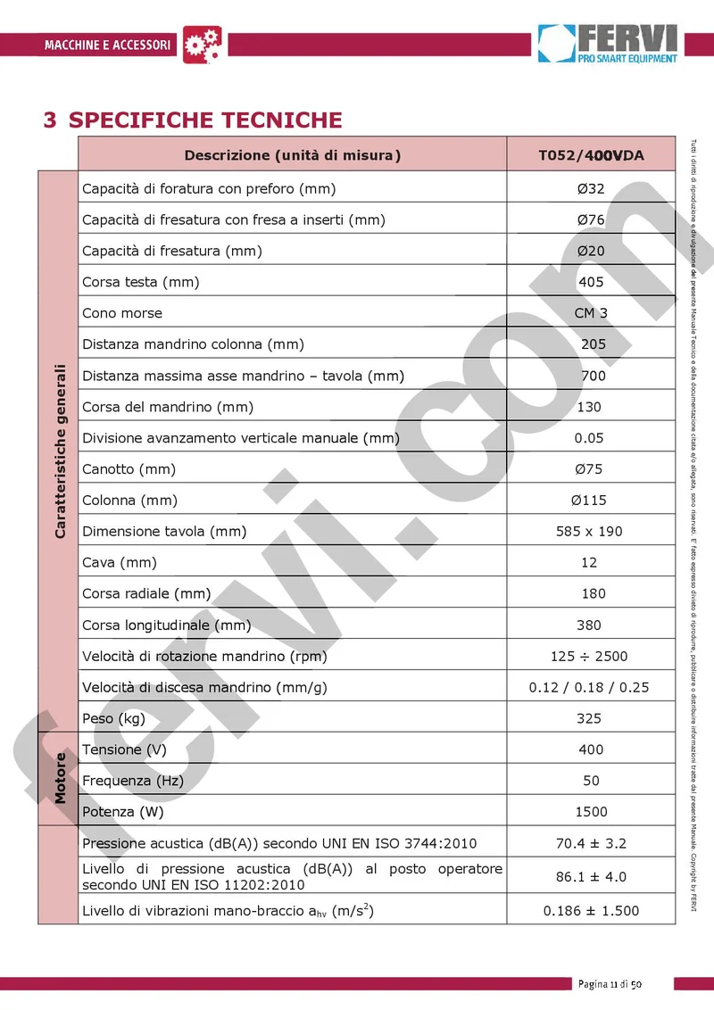 Fervi T052/400VDA - Trapano fresa a colonna 400V 50 Hz 1500W