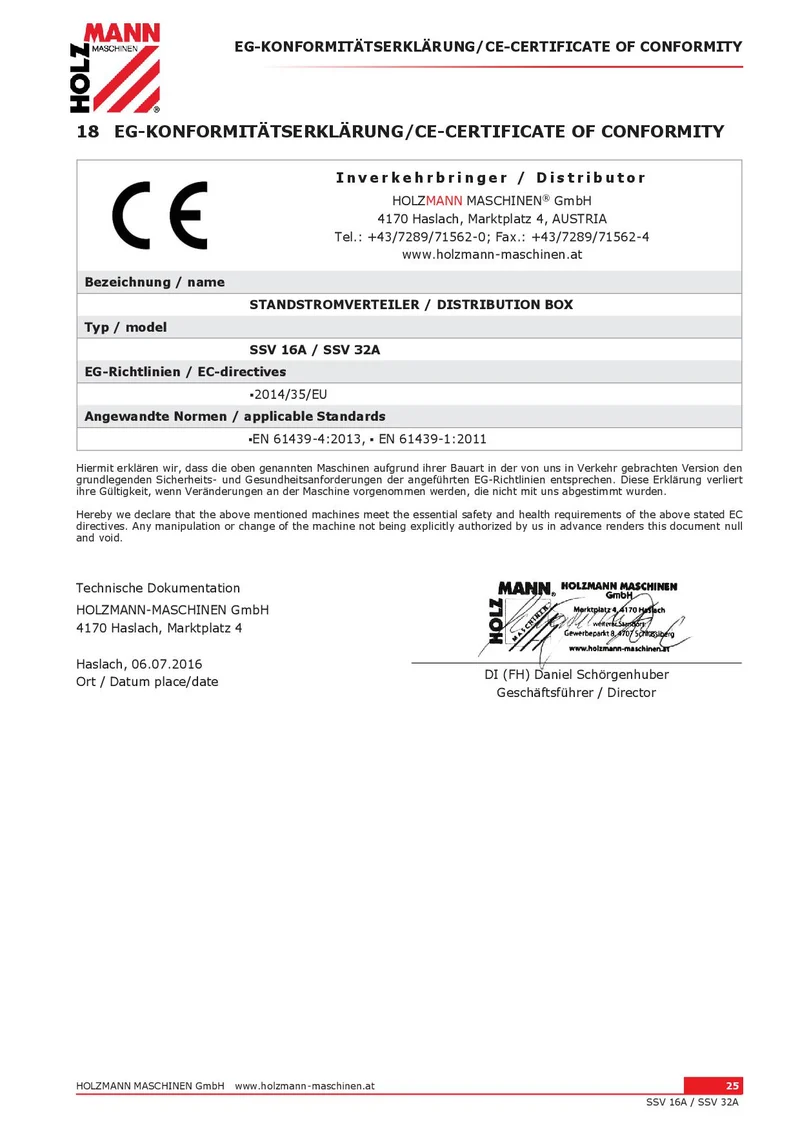 Holzmann SSV32A distributore di energia fisso 400v 32a