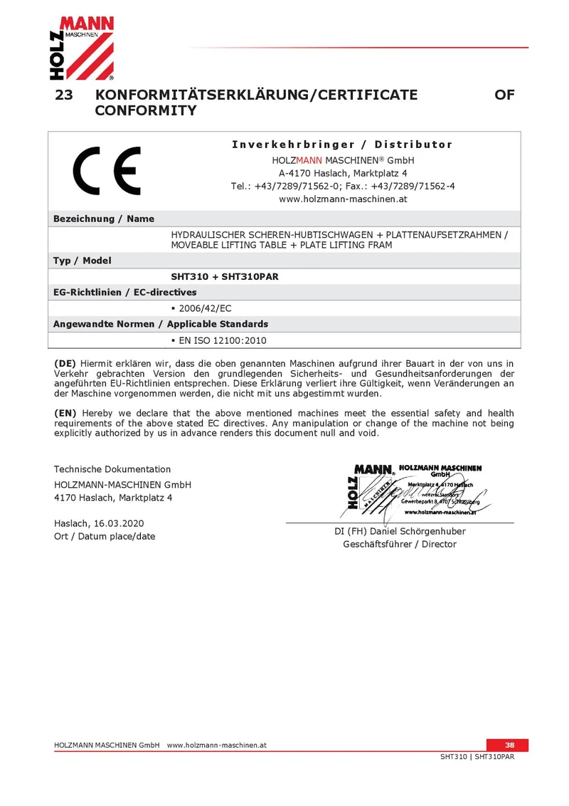 Holzmann SHT310 Tavolo Banco sollevamento idraulico a forbice elevatore mm 1580x900
